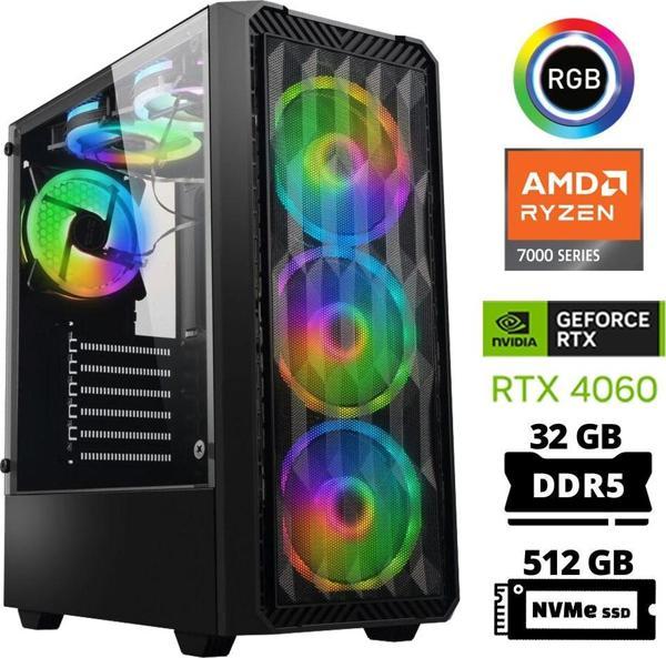 Xaser Delux X41 Ryzen 5 7500F 32GB DDR5 Ram 512GB M.2 NVMe SSD 8GB RTX4060 Masaüstü Oyuncu Bilgisayarı - Image 1