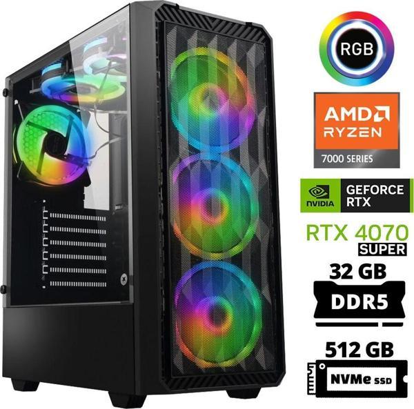 Xaser Delux X45 Ryzen 5 7500F 32GB DDR5 Ram 512GB M.2 NVMe SSD 12GB RTX4070 SUPER Masaüstü Oyuncu Bilgisayarı - Image 1