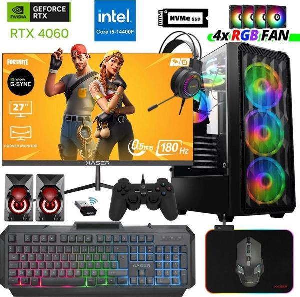 Xaser Delux X48 i5 14400F 16GB DDR5 Ram 512GB M.2 NVMe SSD 8GB RTX4060 27" 180Hz Masaüstü Oyuncu Bilgisayarı - Image 1