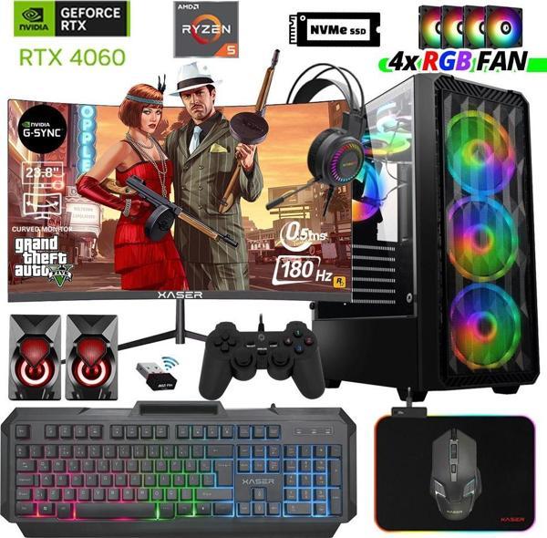 Xaser Delux X49 Ryzen 5 8400F 16GB DDR5 Ram 512GB M.2 NVMe SSD 8GB RTX4060 23.8" 180Hz Masaüstü Oyuncu Bilgisayarı - Image 1