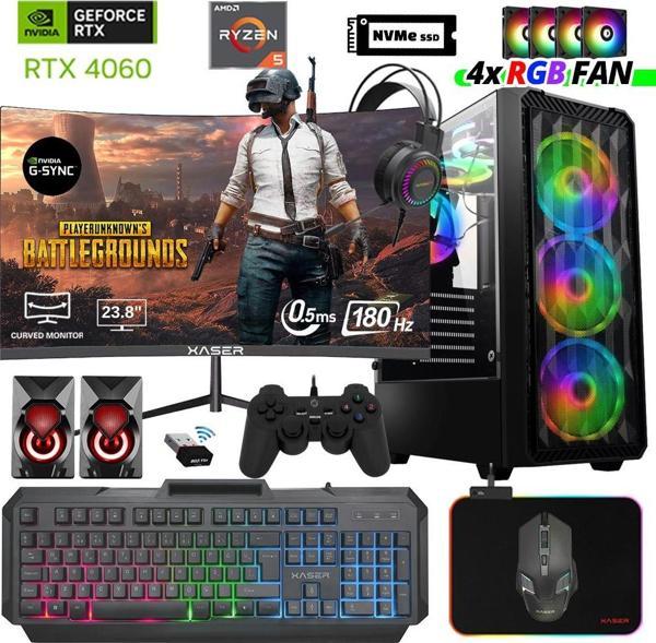 Xaser Delux X51 Ryzen 5 7500F 16GB DDR5 Ram 512GB M.2 NVMe SSD 8GB RTX4060 23.8" 180Hz Masaüstü Oyuncu Bilgisayarı - Image 1