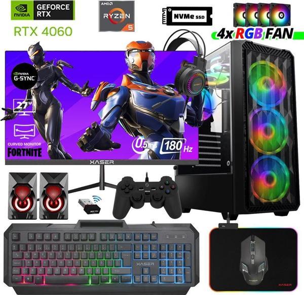 Xaser Delux X52 Ryzen 5 7500F 16GB DDR5 Ram 512GB M.2 NVMe SSD 8GB RTX4060 27" 180Hz Masaüstü Oyuncu Bilgisayarı - Image 1