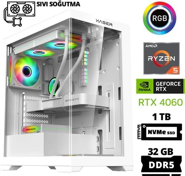 Xaser Delux X56 Ryzen 5 7500F 32GB DDR5 Ram 1TB M.2 NVMe SSD 8GB RTX4060 Sıvı Soğutmalı Oyuncu Bilgisayarı - Image 1