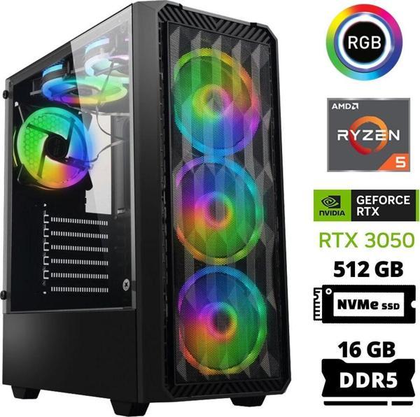 Xaser Delux X57 Ryzen 5 7600 16GB DDR5 Ram 512GB M.2 NVMe SSD 6GB RTX3050 Masaüstü Oyuncu Bilgisayarı - Image 1