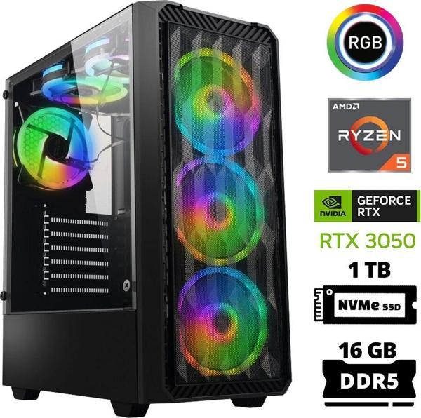 Xaser Delux X58 Ryzen 5 7600 16GB DDR5 Ram 1TB M.2 NVMe SSD 6GB RTX3050 Masaüstü Oyuncu Bilgisayarı - Image 1