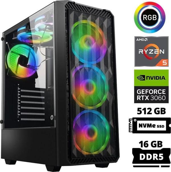 Xaser Delux X59 Ryzen 5 7600 16GB DDR5 Ram 512GB M.2 NVMe SSD 12GB RTX3060 Masaüstü Oyuncu Bilgisayarı - Image 1