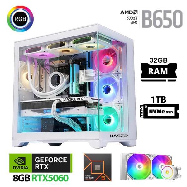 Xaser Lexus x570 Ryzen 5 7500F 32GB Ram 1TB M.2 NVMe SSD 8GB RTX5060 Sıvı Soğutmalı Beyaz Oyuncu Bilgisayarı - Image 1