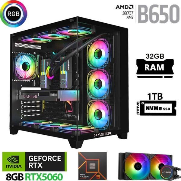 Xaser Lexus x610 Ryzen 5 8400F 32GB Ram 1TB M.2 NVMe SSD 8GB RTX5060 Sıvı Soğutmalı Oyuncu Bilgisayarı - Image 1