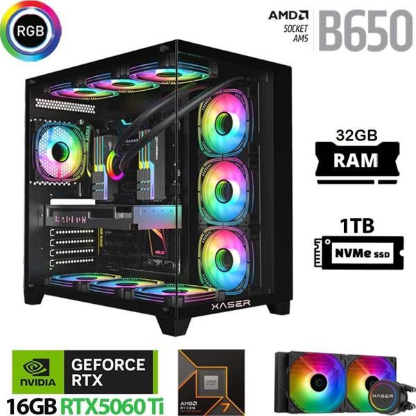 Xaser Lexus x690 Ryzen 7 7800X3D 32GB Ram 1TB M.2 NVMe SSD 16GB RTX5060 Ti Sıvı Soğutmalı Oyuncu Bilgisayarı - Image 1