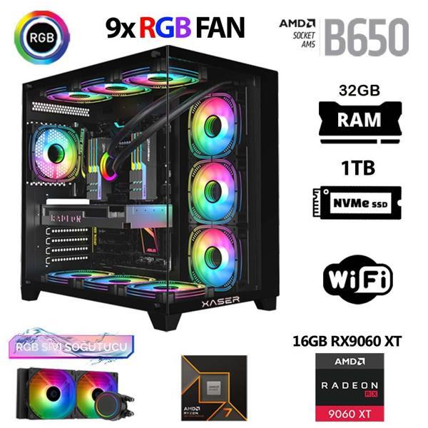 Xaser Lexus x780 Ryzen 7 7800X3D 32GB DDR5 Ram 1TB M.2 NVMe SSD 16GB RX9060 XT Sıvı Soğutmalı Masaüstü Oyuncu Bilgisayar - Image 1