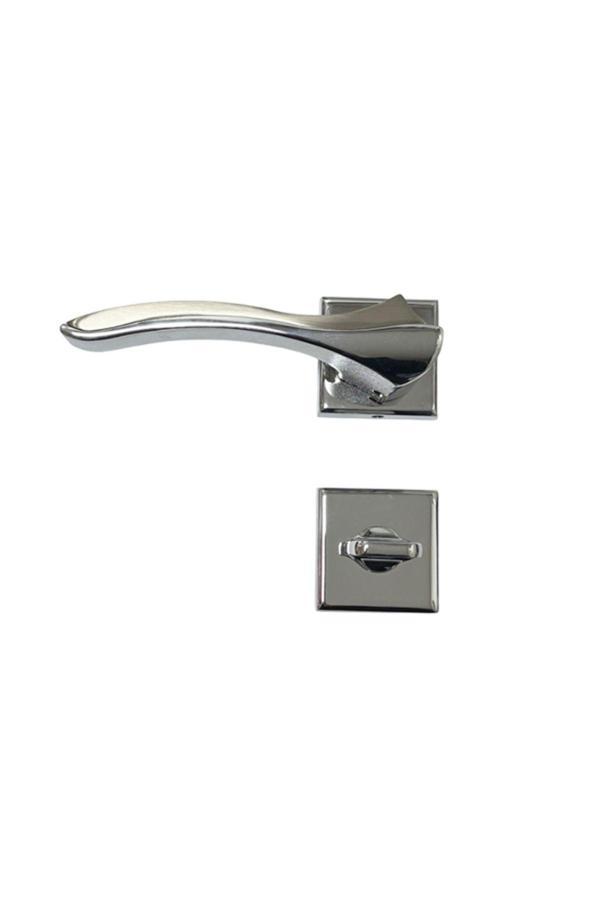 Nobel Bilecik Krom İnox Kare Wc Kapı Kolu-Kolay Montaj, İç Kapı Kolu, Modern Kapı Kolu (1 Takım) - Image 1