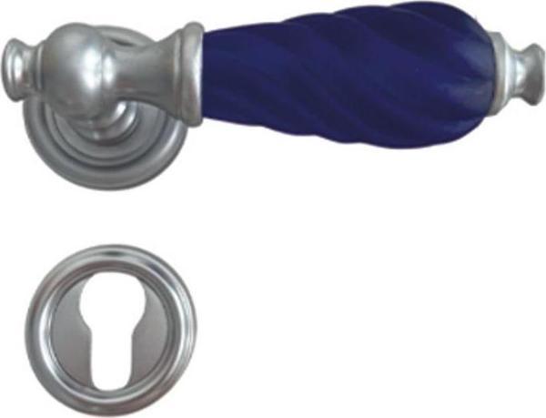Hızır Çağla Mat Krom-Mavi Rozetli Pirinç Yale Çelik Kapı Kolu, Lüks, Paslanmaz, Uzun Ömürlü, 1 Takım - Image 1