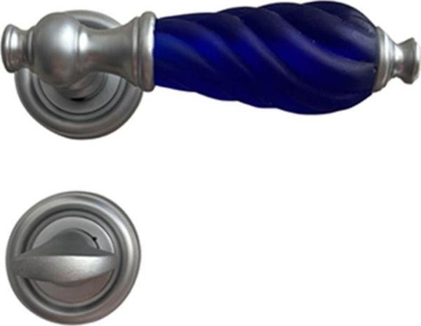 Hızır Çağla Mat Krom-Mavi Rozetli %100 Pirinç Wc Kapı Kolu, Lüks, Paslanmaz, Uzun Ömürlü, 1 Takım - Image 1