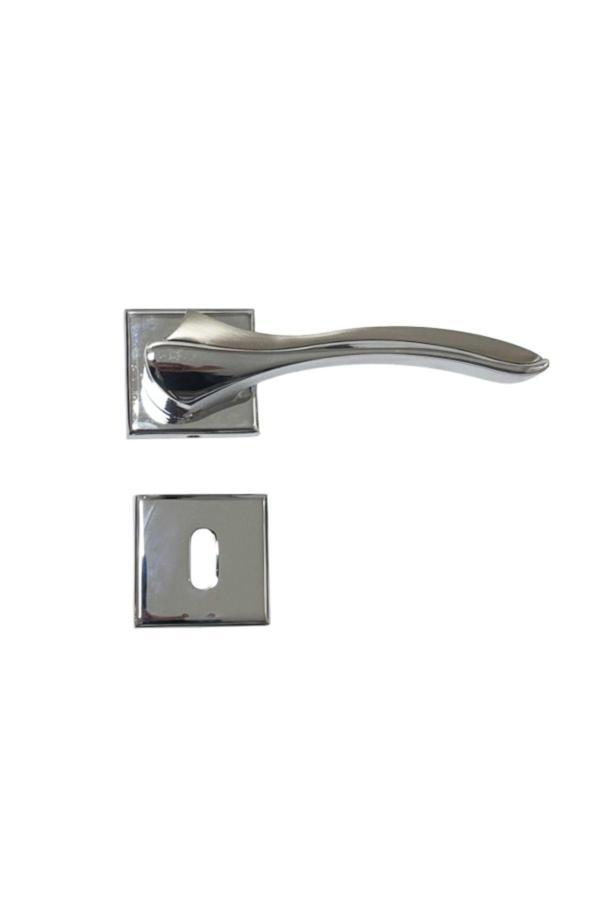 Nobel Bilecik Krom Inox Kare Oda Kapı Kolu-Kolay Montaj, Iç Kapı Kolu, Modern Kapı Kolu (1 Takım) - Image 1