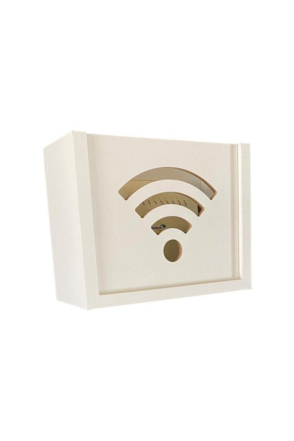 Soyart Duvar Düzenleyici Ahşap Dekoratif Beyaz Wifi Kutusu - Image 1