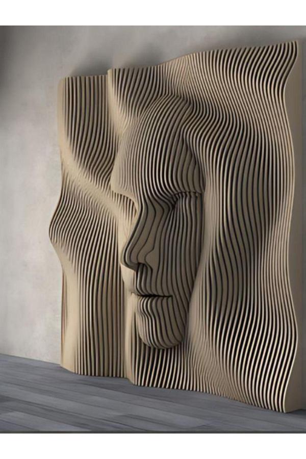 Soyart Parametric Dalgalı Ahşap Tablo Antrasit Ve Beyaz - Image 1