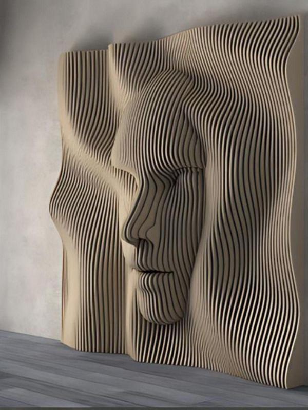 Soyart Parametric Dalgalı Ahşap Tablo Antrasit Ve Beyaz - Image 1