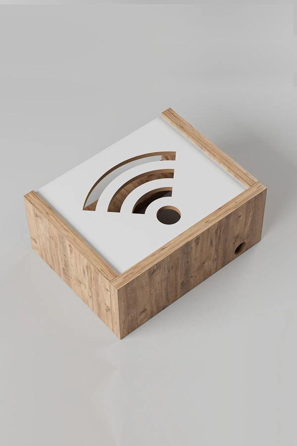 Nifi Art Duvar Düzenleyici Ahşap Dekoratif Atlantik Wifi Kutusu - Image 1