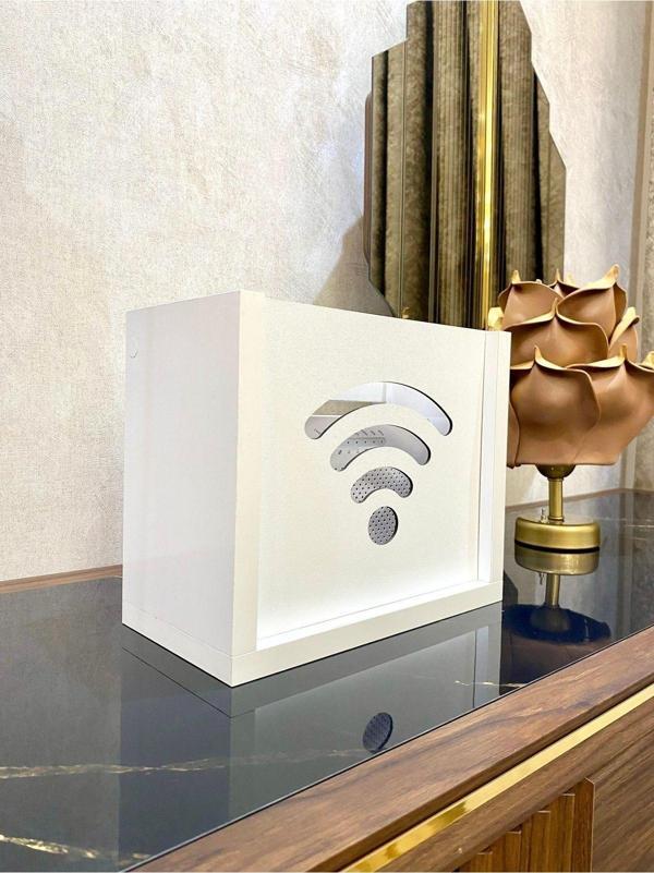 Ağaç Kokusu Modem Saklama Kutusu Wifi Saklama Kutusu Duvar Düzenleyici Beyaz Renk - Image 1