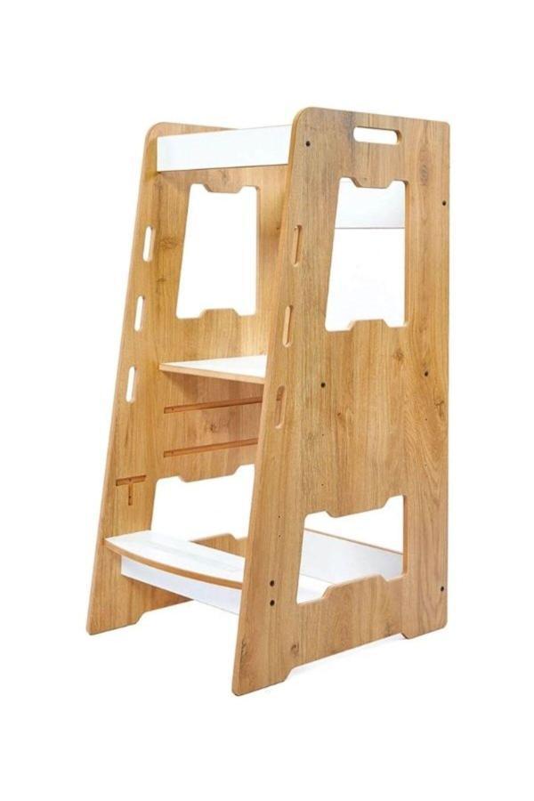 Minera Öğrenme Kulesi Ahşap Montessori  / 2-6 Yaş / Naturel Ayarlanabilir Merdiven Anti Alerjik - Image 1