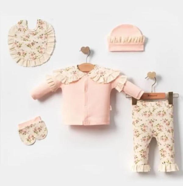 FIRFIR ÇİÇEKLİ BODY PANTOLON BANT TAKIM Somon - Image 1