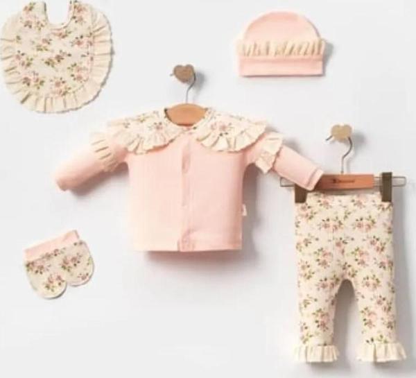 FIRFIR ÇİÇEKLİ BODY PANTOLON BANT TAKIM Somon - Image 1
