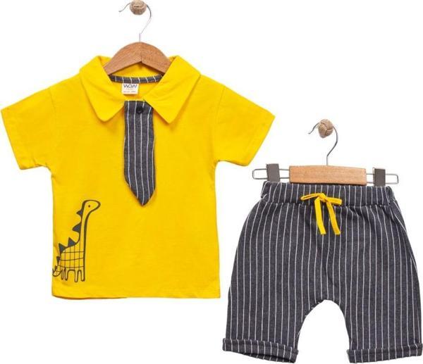 WOW KRAVATLI DİNAZORLU SORTLU ERKEK TAKIM Sarı - Image 1