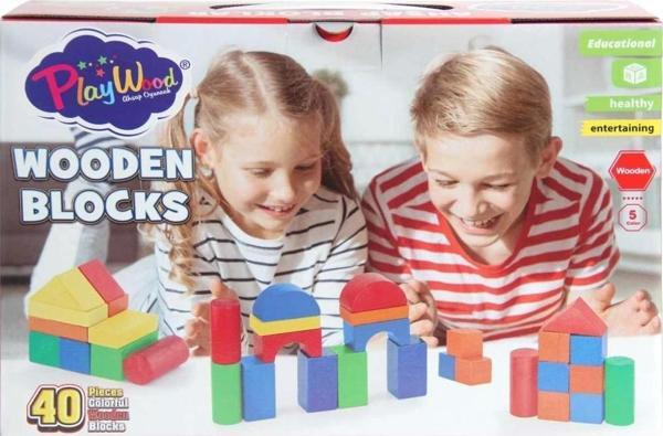 Nessiworld Playwood Kutuda Ahşap Renkli Bloklar 40 Parça - Image 1