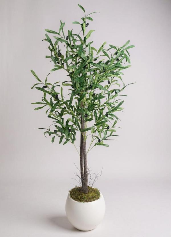 Yapay Zeytin Ağacı 130cm İki Gövdeli Beyaz Küre Saksıda Salex Doğal Gerçek Görünümlü Yapay Ağaç - Image 1