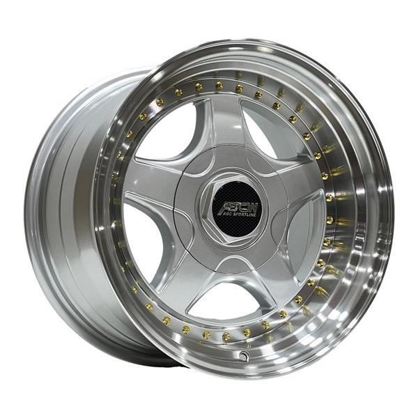 8.5 X 17 BCH-7813 5X112/120 ET25 72.56 SILVER LIP MAC+GOLD RIVETS - Image 1
