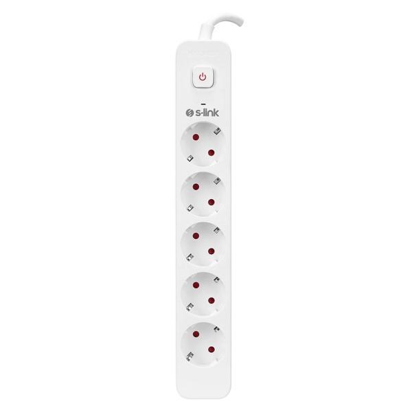 S-lınk Spg501s, 5 Soket, Akım Korumalı Priz, 1.5mt Kablo, 750 Joule (beyaz) %100 Bakır - Image 1