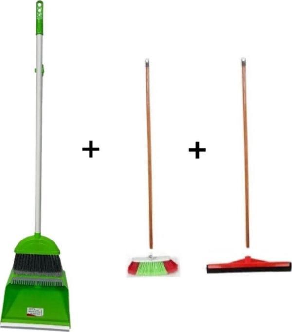 Elcy 3 Lü Temizlik Seti Ahşap Saplı Fırça Çekpas Çekçek Lux Katlanabilir Faraş - Image 1