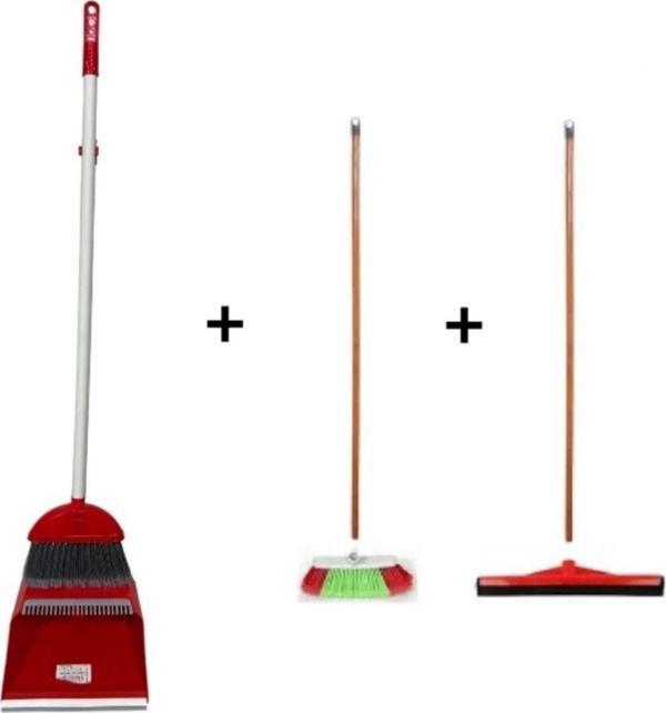 Elcy 3 Lü Temizlik Seti Ahşap Saplı Fırça Çekpas Çekçek Lux Katlanabilir Faraş - Image 1