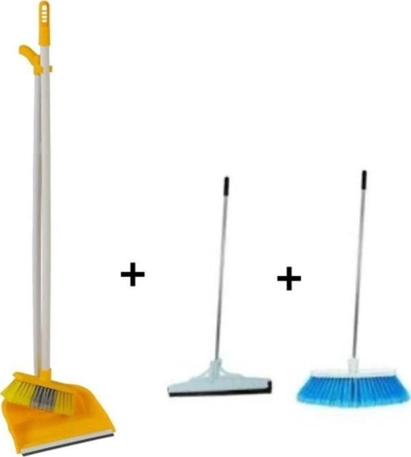 Elcy 3 Lü Temizlik Seti Metal Saplı Fırça Çekpas Çekçek Lux Katlanabilir Faraş - Image 1