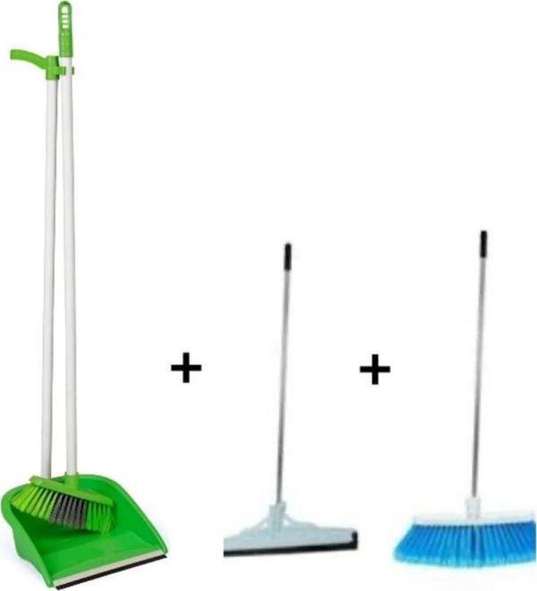 Elcy 3 Lü Temizlik Seti Metal Saplı Fırça Çekpas Çekçek Lux Katlanabilir Faraş - Image 1