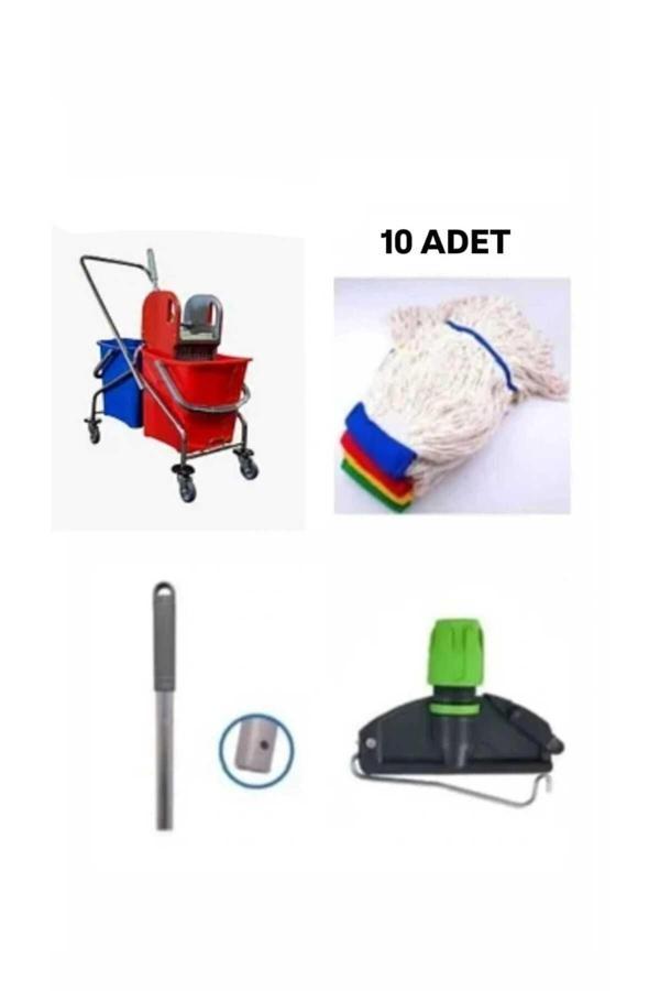 Elcy Çift Kovalı Krom Temizlik Arabası Paspas Arabası Sap Mop Aparat (Özel Plastik Presli ) - Image 1
