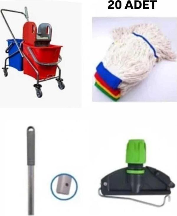Elcy Çift Kovalı Krom Temizlik Arabası Paspas Arabası Sap Mop Aparat (Özel Plastik Presli ) - Image 1