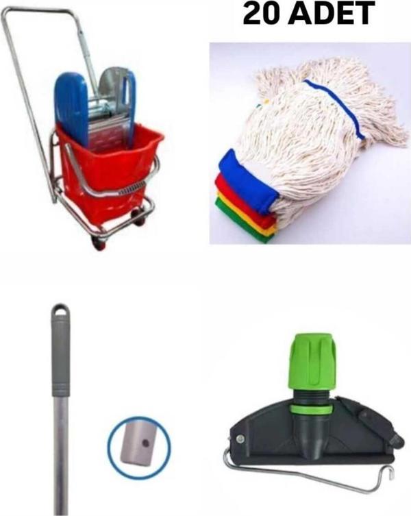 Elcy Tek Kovalı Çelik Pressli Krom Temizlik Arabası Ve Paspas Arabası Temizlik Seti Islak Mop Seti - Image 1