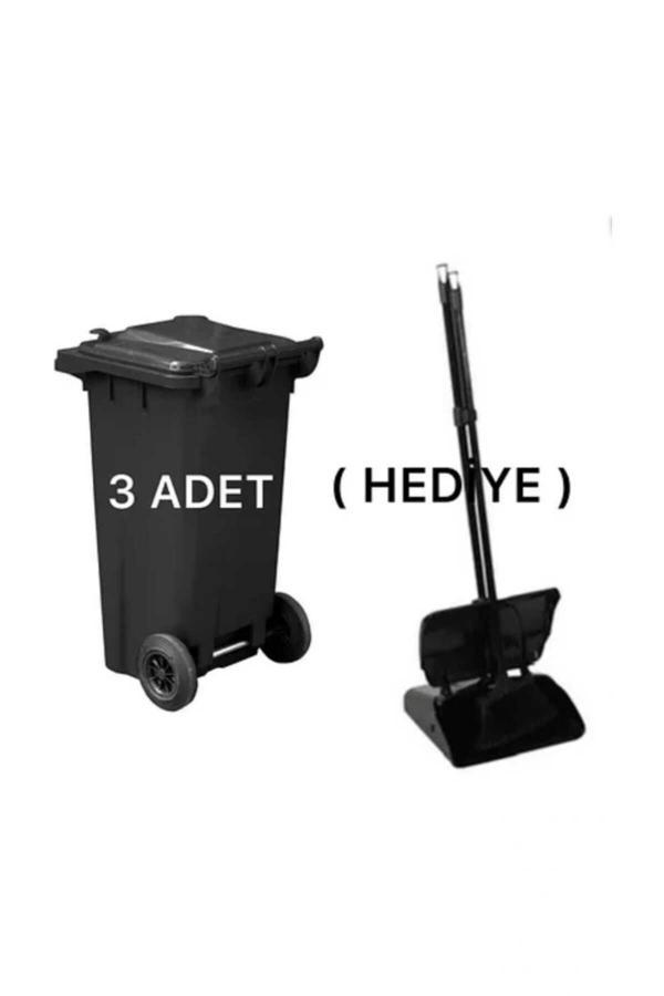 Elcy 3 Adet Siyah Plastik Çöp Konteyneri 120 Lt Isıya Karşı Dayanıklı Kapaklı Faras Hediyeli - Image 1