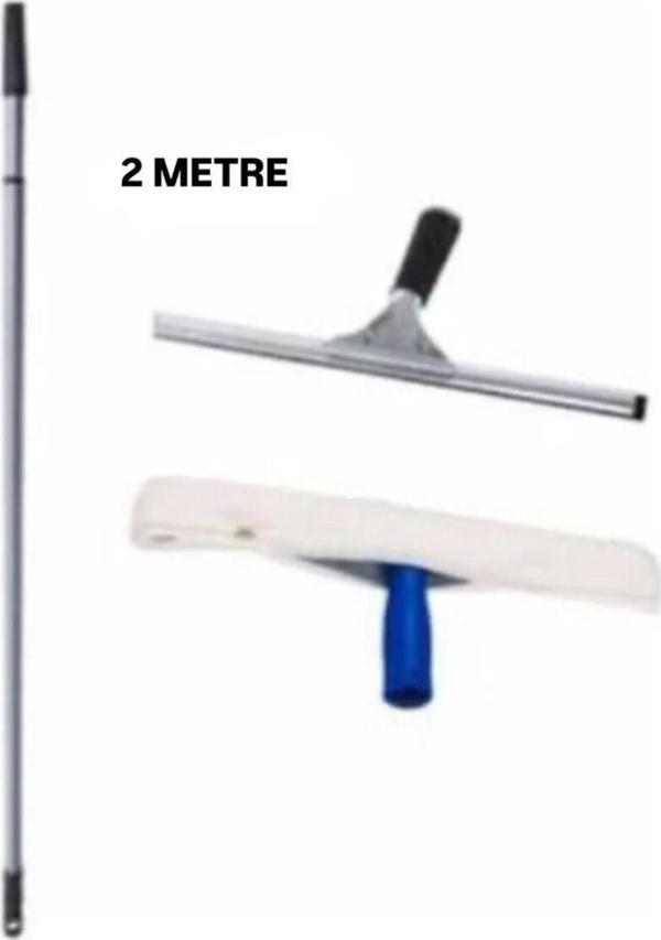 Elcy Cam Temizlik Seti 2 Metre Teleskopik Uzayabilen Metal Sap 35 Cm Cam Peluş Ve Cam Çekçeği - Image 1