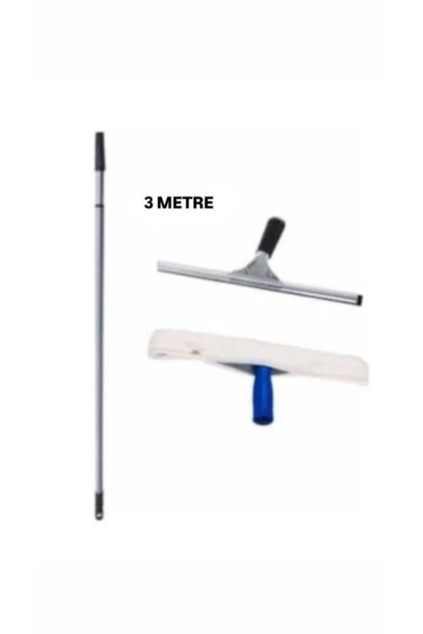 Elcy Cam Temizlik Seti 3 Metre Teleskopik Uzayabilen Metal Sap 35 Cm Cam Peluş Ve Cam Çekçeği - Image 1