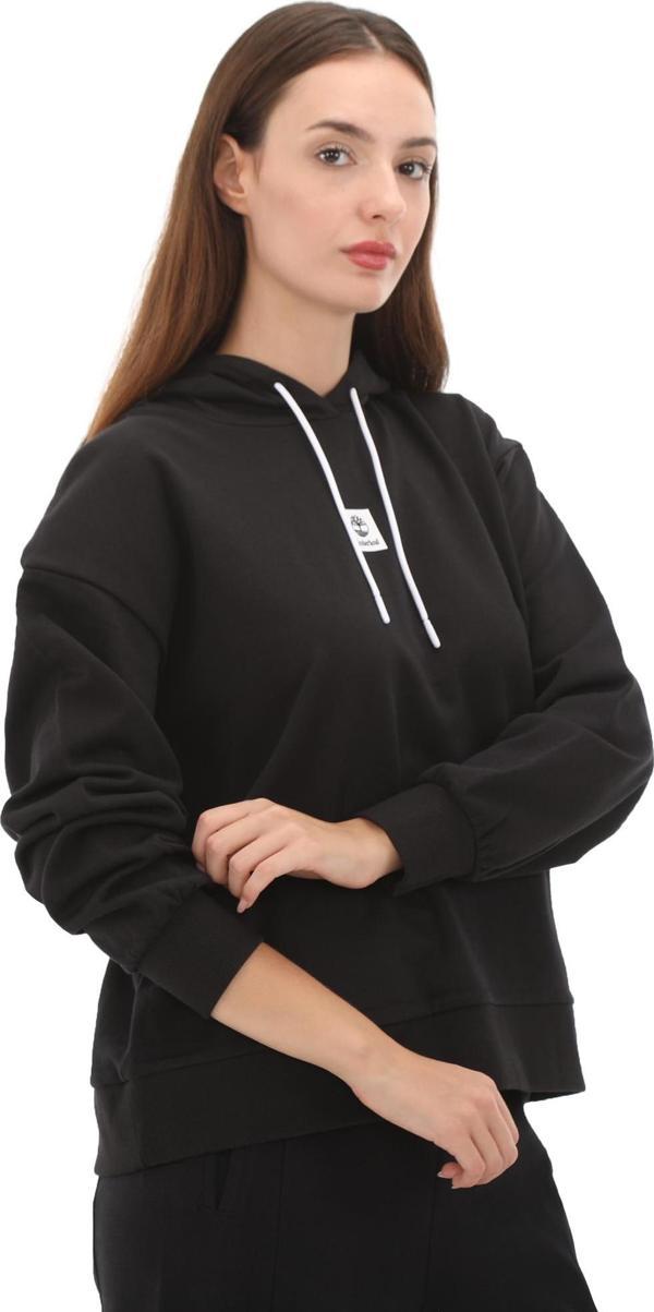 B0A5SX20011-R Timberland Stack Logo Loop Back Hoodıe Kadın Sweatshirt Siyah - Image 1