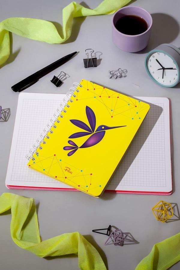 Prestij Hummingbird Neon Sarı Spiralli Kareli Defter - Image 1