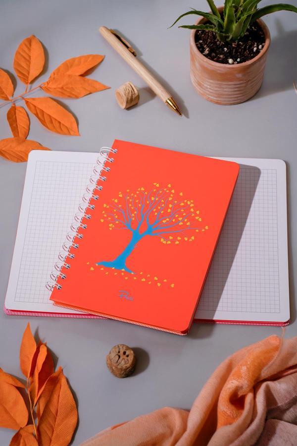 Prestij Tree Of Love Neon Turuncu Spiralli Kareli Defter - Image 1