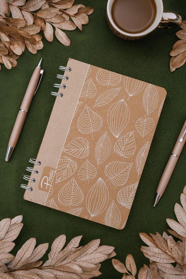 Prestij White Leaves Kraft Çizgili Defter - Image 1