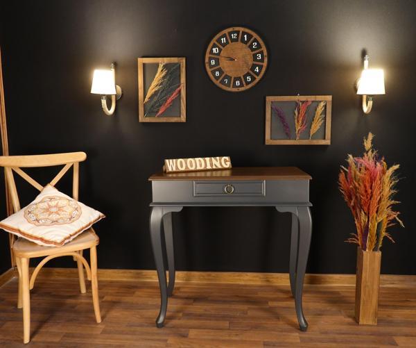 Wooding Mobilya 80 Cm Çekmeceli Masif Antrasit Ceviz Dresuar - Image 1