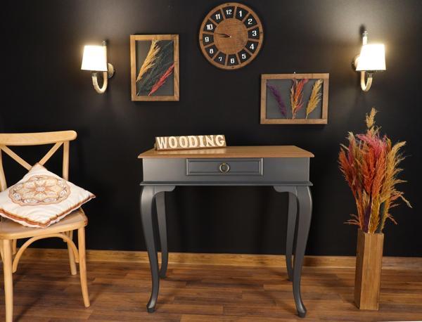 Wooding Mobilya 80 Cm Çekmeceli Masif Antrasit Naturel Dresuar - Image 1
