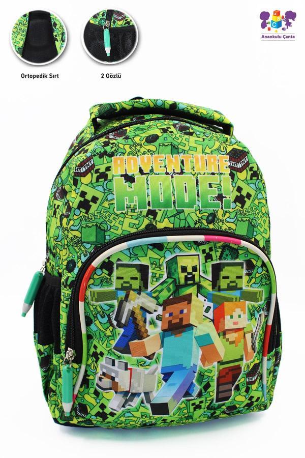 2 Gözlü Adventure Mode Minecraft Anaokulu Çantası - Erkek Çocuk Çanta Kreş Çantası Minecraft Çanta - Image 1