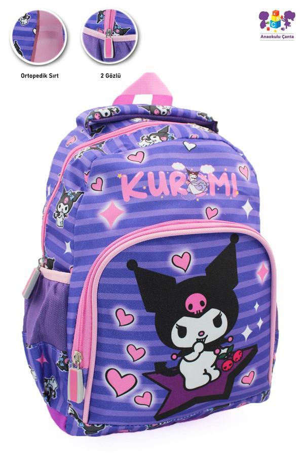 2 Gözlü Kuromi Anaokulu Çantası - Kız Çocuk Çanta Kreş Çantası - Kuromi Çanta - Image 1