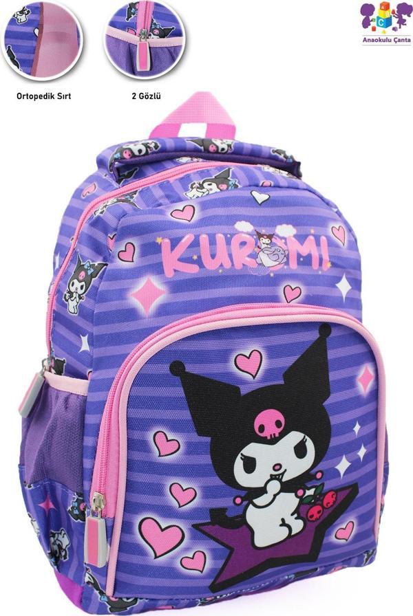 2 Gözlü Kuromi Anaokulu Çantası - Kız Çocuk Çanta Kreş Çantası - Kuromi Çanta - Image 1
